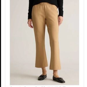 Quince Organic Cotton Knit Kick Flare Pants in Soft Camel. Size Large.